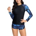 thumbnail image 4 of Penkiiy Women Two Piece Rash Guard Long Sleeve Swimsuits Sets Cropped Swim Shirt with Boyshort Bottom Bathing Suits L Blue, 4 of 7