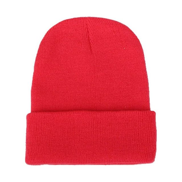 Men Women Solid Color Warm Woolen Knitted Cap Fluorescent Cuffed Beanie Hat
