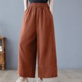 thumbnail image 3 of Birdeem Womens Spring Solid Color Elastic Waist Cotton Linen Versatile Straight Tube Casual Wide Leg Pants, 3 of 9