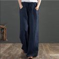 thumbnail image 2 of Pantalon Grand en Coton et Lin pour Femmes, Habillé Décontracté, Couleur Unie, Taille Haute, Pantalon de Détente, Pantalon Capri d'Entraînement pour Femmes, 2 of 5