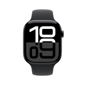 Apple montre Series 10 – 46mm GPS Smartwatch – Boîtier en aluminium noir avec bande de sport noire (M/L) – Rénové (état de santé)