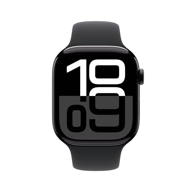 Apple Watch Series 10 (GPS) 46mm Jet Black Aluminum Case with Black Sport Band Medium/Large - Open Box