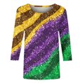 thumbnail image 5 of Penkiiy 2024 Chemise Manches 3/4 Mardi Gras Blouse Fantaisie pour Femmes Tunique à Imprimé Masque de Carnaval Fête à Thème Col Rond T-Shirt 3TG Multicolore, 5 of 5