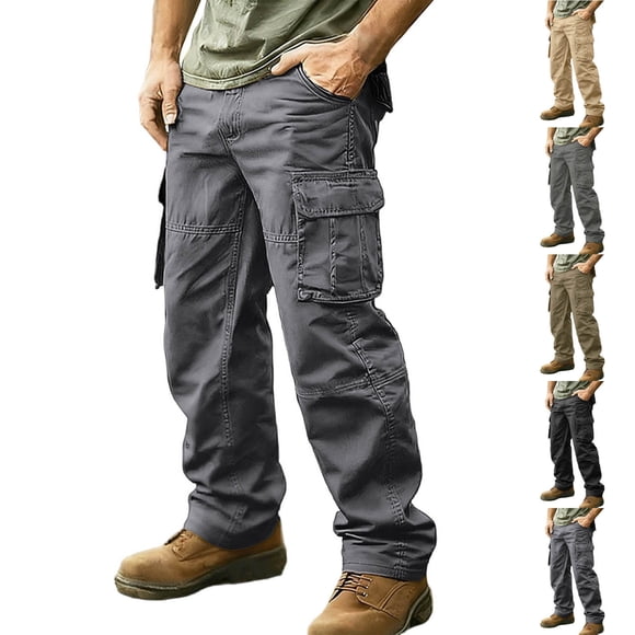 Lekwk Mens Cargo Pants Plus Size Elastic Waist Straight Leg Trousers Workout Lightweight Khakis Fashion Solid Color Streewear with Multi Pockets
