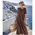 thumbnail image 4 of Robe Maxi Évasée Élégante pour Femme à Manches Courtes avec Ruban et Poche, Coupe Ample Décontractée, Robe d'Été Marron TG, 4 of 7