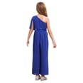 thumbnail image 4 of Sinleey Girls Ruffled Sequins Jumpsuit One Shoulder Wide Leg Long Pants Romper Wedding Prom Playsuit Royal Blue 8, 4 of 7