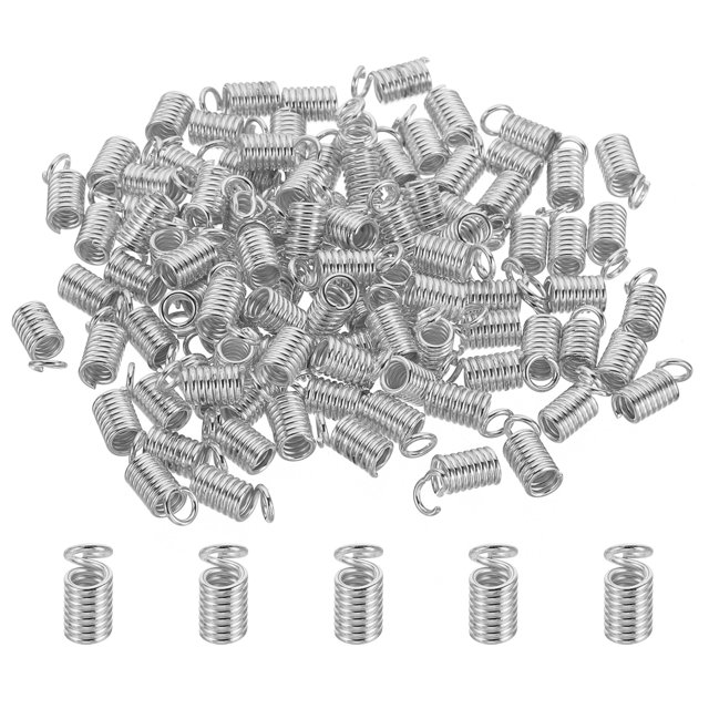 Unique Bargains Cord End Caps, 100Pcs 4x9mm Metal Spring Coil End Tips Crimp Terminators Caps Silver Tone