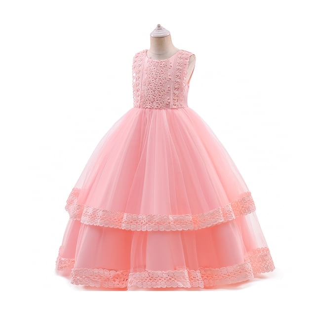 HAWEE Robe en Dentelle pour Fille pour Enfants Mariage Demoiselle d'Honneur Concours Fête Formelle Longue Robe Princesse Communion Robes en Tulle
