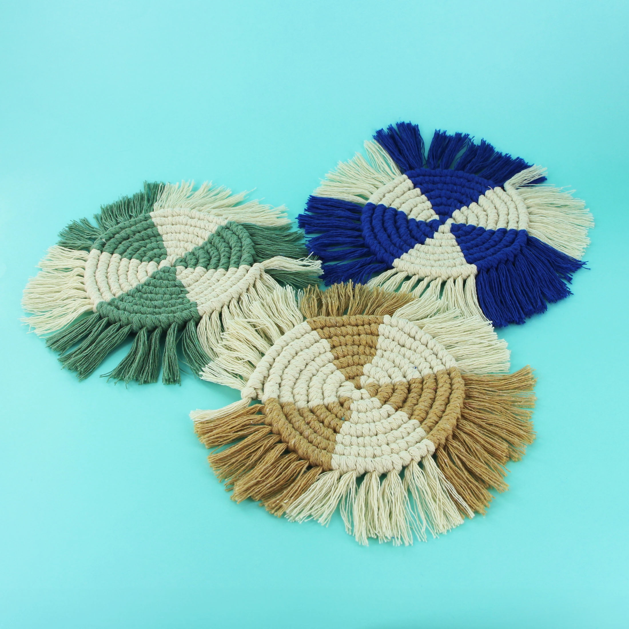 UNIQUE CREATIV CRAFT Macramé Coaster Kit - Multi-Colour, 3 pcs, Age 8+, Beginner, 15.5 cm (6.1 in)