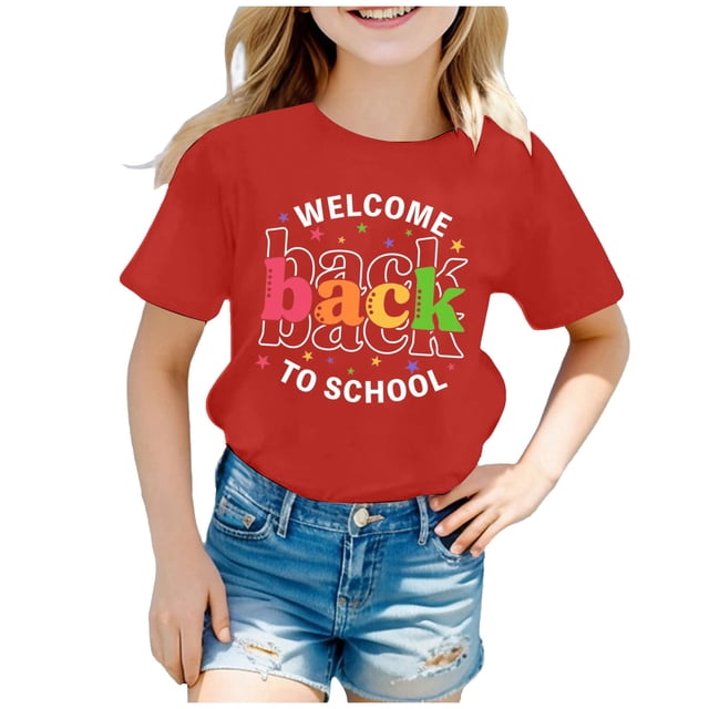 WEAIXIMIUNG T-Shirts pour Adolescentes T-Shirts pour Enfants Rentrée des Classes Graphique Manches Courtes Col Rond T-Shirt Lumineux et Confortable pour Garçons et Filles
