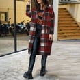 thumbnail image 5 of Women's Long Plaid Flannel Shirts Shacket Plus Size Long Sleeve Oversized Button Shirt Fall Spring Trench Coat with Pockets Wine M, 5 of 5