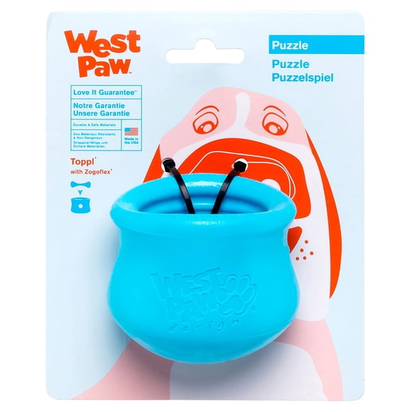WEST PAW Zogoflex Toppl Interactive Treat Dispensing Dog Puzzle Play Toy 100% Guaranteed Tough It Floats! Made in USA Small Aqua
