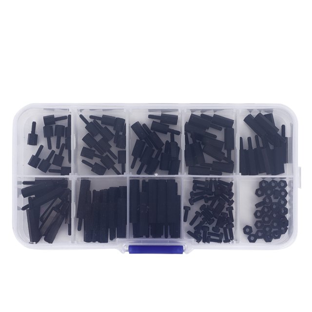 140pcs Boîte M2 Nylon Tête Ronde Croix Vis Hexagonale Mâle Femelle Impasse Assortiment Kit (Noir)
