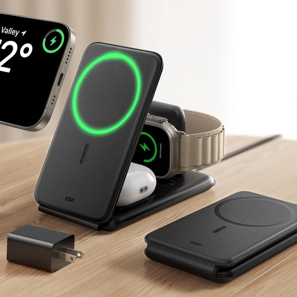 ESR 3 in 1 Charging Station for Apple, Certified Apple Watch Charger, 15W MagSafe Charger Stand for iPhone, Travel Charger for iPhone 17/16/15/14/13,