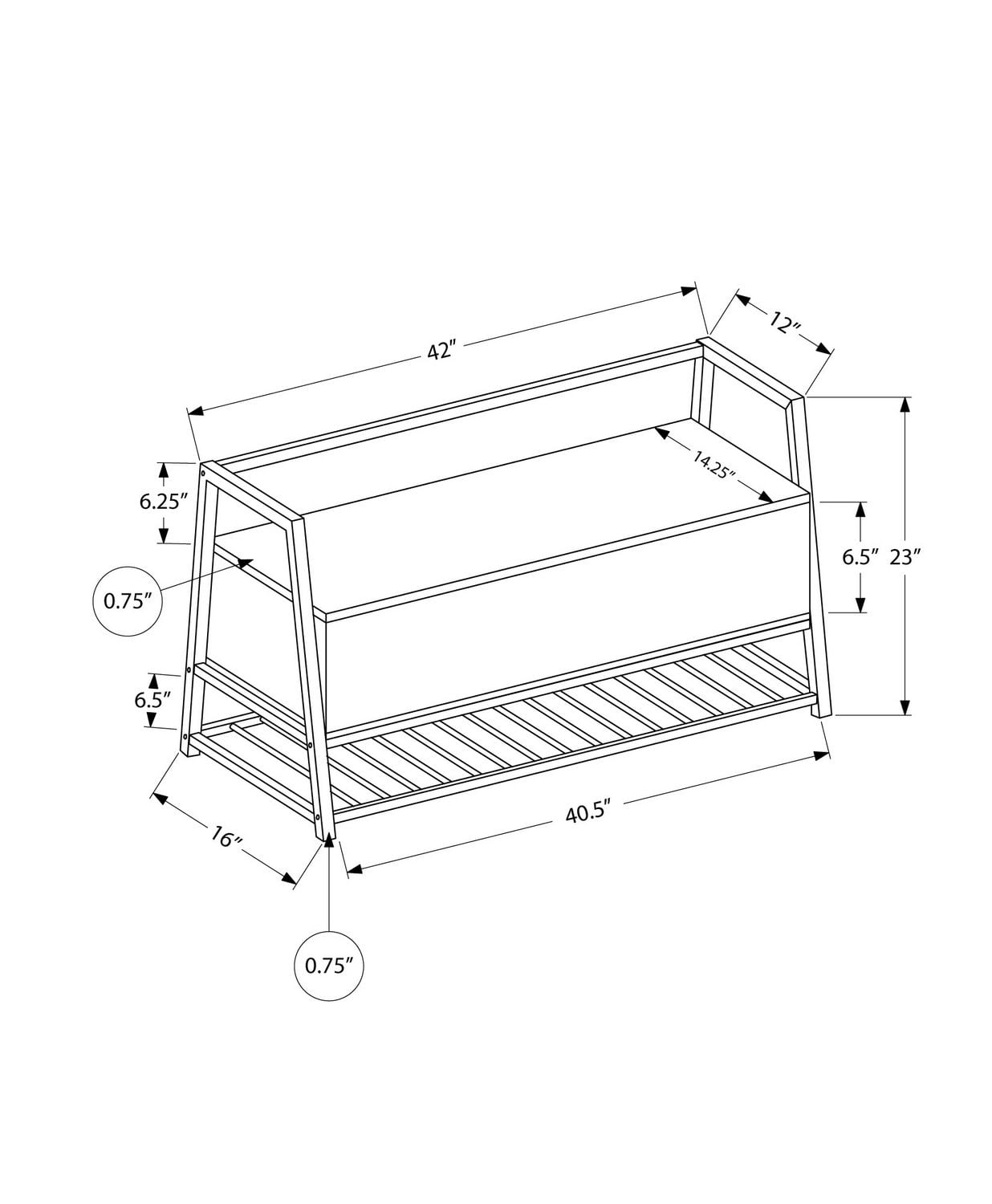 Monarch Specialties Bench, Entryway, Hallway, Storage, 42" Rectangular, Metal, Laminate, Grey, Black, Contemporary, Modern