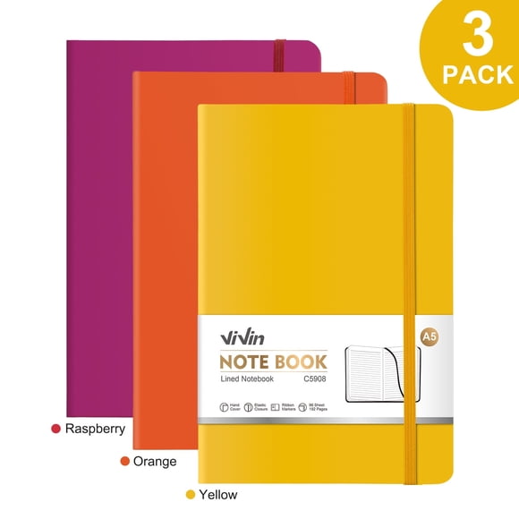 Vivin Lot de 3 Cahiers Journal, Journaux en Cuir à Couverture Rigide A5, 192 pages Cahier Journal Ligné Style Collège, Écriture et Cahiers pour Bureau, Maison, École - Rose&Violet&Bleu