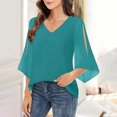 thumbnail image 2 of Savings Clearance Womens Ruffle 3/4 Sleeve V Neck Double Layers Chiffon Blouses Dressy Tops, 2 of 8