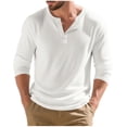 thumbnail image 1 of Wdfiry Men's Tops Solid Color Loose Plus Size Henley Tshirt Comfortable Fall Button Crewneck Long Sleeve Undershirts, 1 of 9