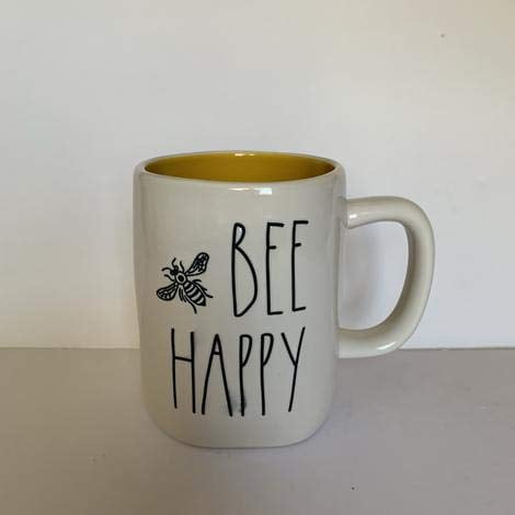 Rae Dunn BEE HAPPY Mug - Yellow interior - 2020 Limited Edition - Ceramic - very rare!