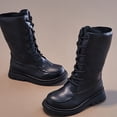 thumbnail image 3 of XIMIN Kid Girls Leather Boots Knee High Zip Up Lace Up Outdoor Riding Booties Mid Calf Boots Fashion Waterproof Side Zipper Punk Goth Boot Fashion Winter Long Boot, 3 of 5