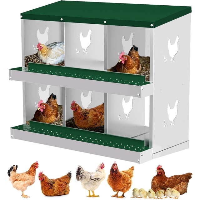 Chicken Nesting Box, 6 Compartment Metal Chicken Nesting Boxes for Chicken Coop, Easy Egg Collection, Easy Cleaning, Chicken Laying Boxes for Hens, Green