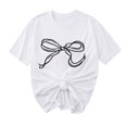 thumbnail image 2 of Offre à Durée Limitée Iumwxz T-Shirts Basiques Décontractés Plissés et Amples pour Femmes Blouses pour Femmes T-Shirts Graphiques à Nœud Col Rond Manches Courtes Hauts Blouse pour Dames Doux et Confortables pour Faire des Courses, 2 of 4
