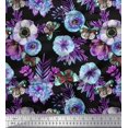 thumbnail image 1 of Soimoi Tissu Georgette Poly Violet Feuilles, Insectes et Fleurs d'Anémone Imprimés au Mètre 52 Pouces de Large, 1 of 3