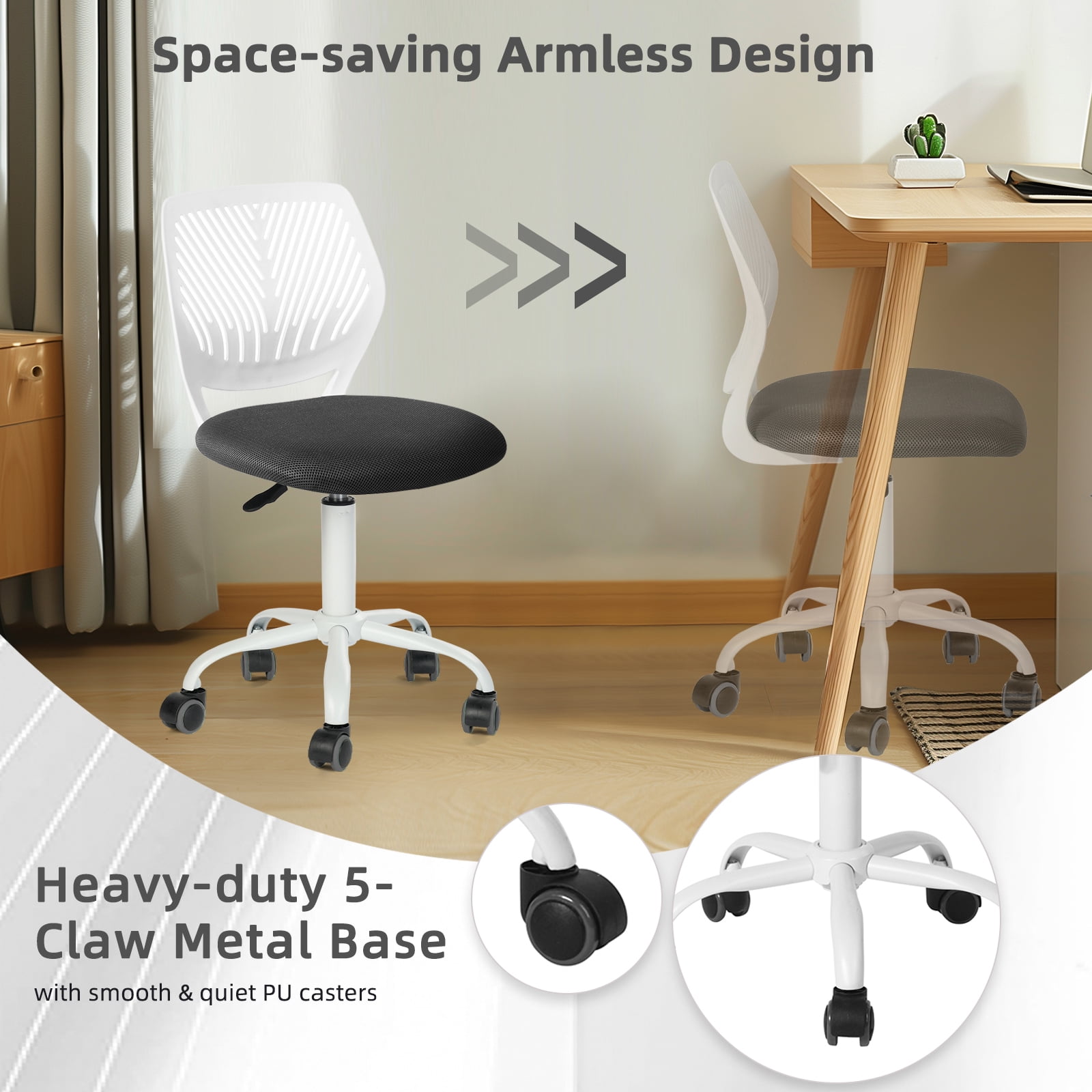Homy Casa Lot de 2 chaises de bureau compactes à roulettes pour étudiants