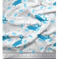 thumbnail image 1 of Soimoi Polyester Crepe Fabric Fishing Hook,Fish & Whale Ocean Print Fabric by Yard 52 Inch Wide, 1 of 3