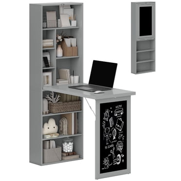 HOMCOM Convertible Desk with Blackboard & Shelf Multi-Function Table, Grey