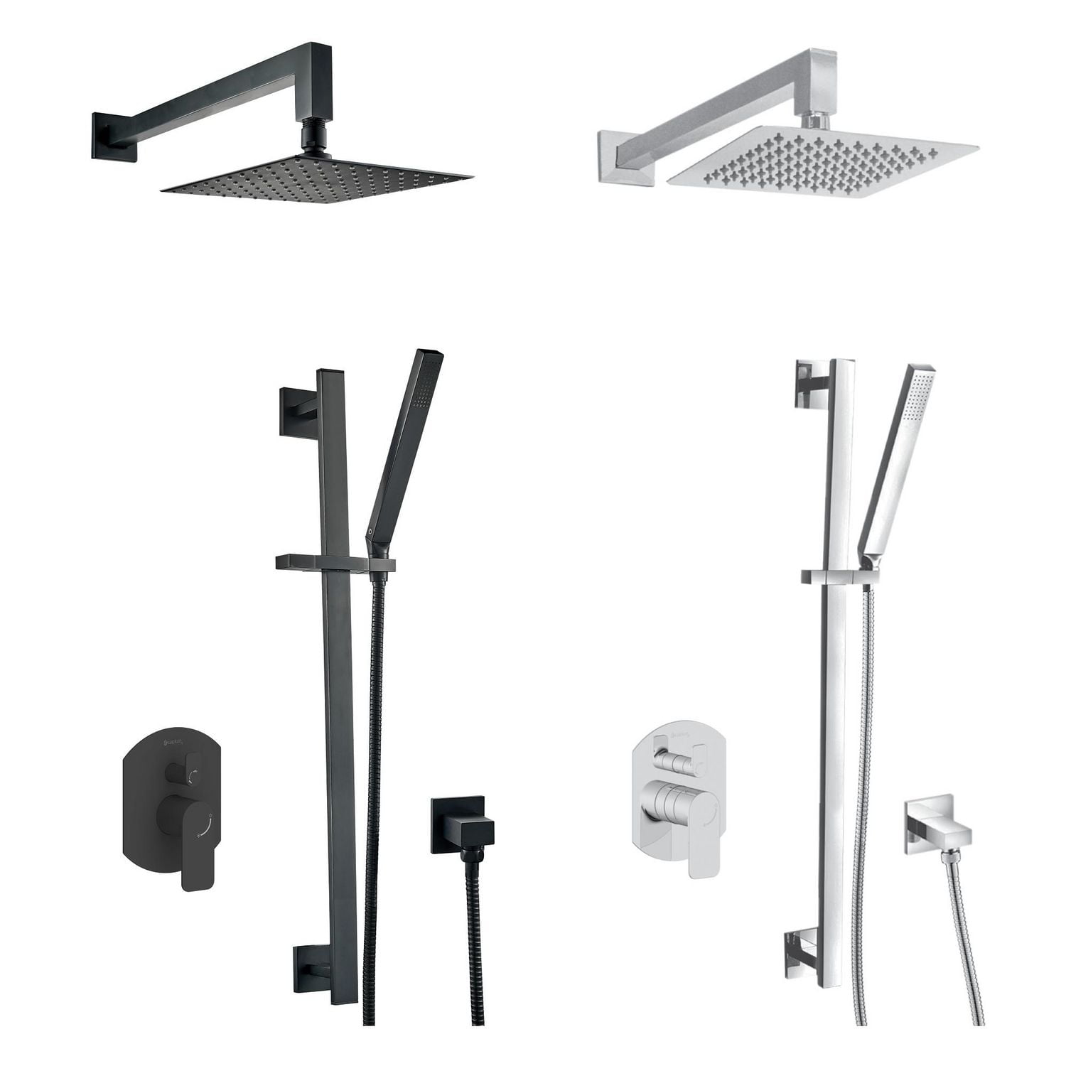 The akuaplus® ELENA shower faucet set with pressure balance cartridge and 2-way diverter plus 1, a adjustable combo system with hand shower with pommeau and brass elbow.
