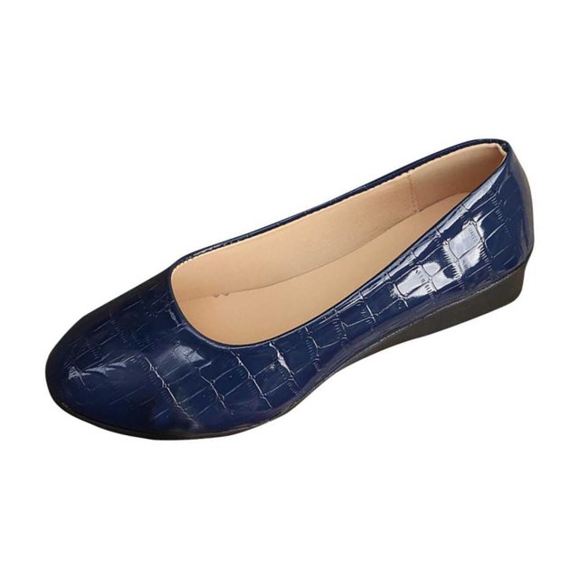 Flat for Womens Slip on Almond Toe Stone Embossing Micro Wedge Soft Sole Spring Summer Casual Shoes Dark Blue