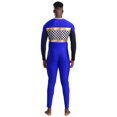 thumbnail image 2 of iiniim Men's Race Car Driver Costume Jumpsuit Checkerboard Plaid Rompers Finish Line Racer Outfits Royal Blue 3XL, 2 of 3