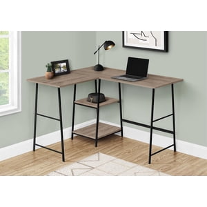 Monarch Specialties Computer Desk, Home Office, Corner, Storage Shelves, 48"l, L Shape, Work, Laptop, Metal, Laminate, Brown, Black, Contemporary, Modern