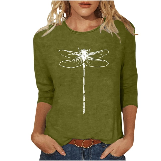 HKEJIAOI Femmes 3/4 Manches Tops Imprimé Floral Col Rond L Blouse d'Été