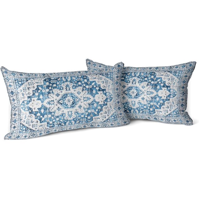 Light Blue Boho Throw Pillow Covers Set of 2 Monaco Rug Carpet Double Sided Pattern Cotton Soft Pillow Case Cushion Cover Pillowcase for Garden Couch Sofa Bed Decorative 12x20 inch