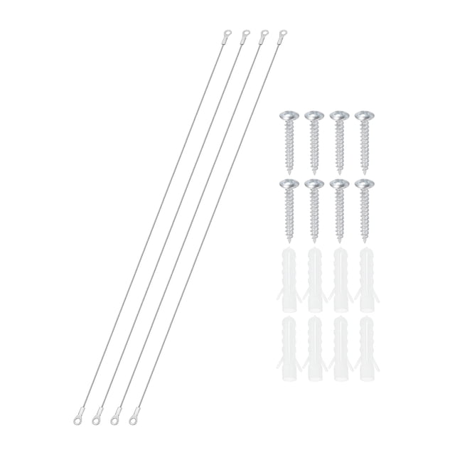 Stainless Steel Lanyard Cable with Eyelets 0.06" x 39" 1.5mm x 100cm Lock Security Wire Rope with Screws, 4 Pack