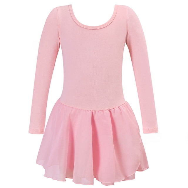 Cowsor Justaucorps de Base à Manches Longues pour Filles avec Jupe, Robe Tutu de Danse Ballet pour Enfant
