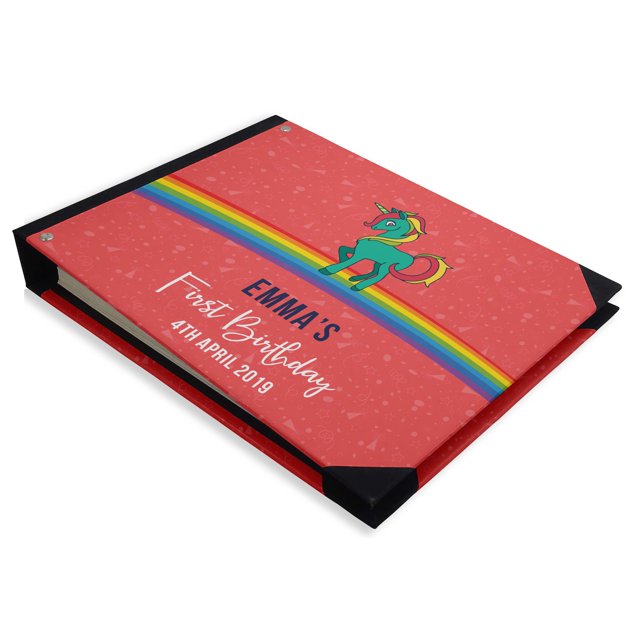 Darling Souvenir Orange Unicorn & Rainbow Personalized Birthday PartyGuestBookHardboundGuestSign-InBookGuestRegistryGuestbook-9 x 12 Inches