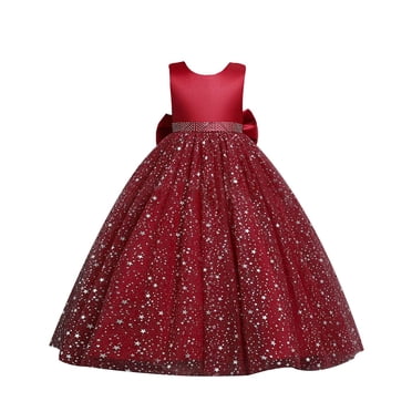 Robe de Gala Princesse pour Filles Longue en Tulle à Paillettes avec Nœud Robe de Fête d'Anniversaire