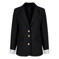thumbnail image 4 of Womens Solid Color Button Down Collar Patchwork Sleeve Suit Jacket Fashion Blazer Office Wear, 4 of 8