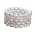 thumbnail image 3 of Thinsony Femmes Chic Perle Strass Stretch Bracelet Mariage Bal pour Mariée Blanc 5 Rangée 1Set, 3 of 6
