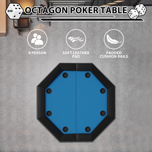 Octagon Poker Table for 8 Players – 84 Inch Extra Large Collapsible Casino Game Table – Water-Resistant Cushioned Rail – Stainless Steel Cup Holders – Home, Club, Blackjack, Texas Hold'em