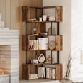 thumbnail image 3 of Space-Saving Tall L-Shaped Corner Bookshelf - 6-Tier Freestanding Metal & Wood Display Rack - Modern Storage Shelf for Living Room or Home Office - Rustic Brown, 62.6" High - Fire Cloud Color, 3 of 7