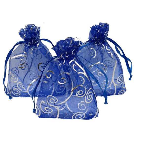 Ankirol 100 Pcs Sacs en Organza Transparent pour Mariage, Baby Shower, Impression Rotin, Sacs Cadeaux, Échantillons, Pochettes à Cordon (5x7 Pouces, Bleu)