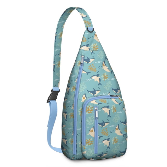 Cute Cartoon Shark Sling Backpack - Playful Underwater Shark Pattern, Lightweight & Durable (Marine Life Lover Gift)
