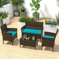 thumbnail image 1 of Costway 4 PCS Patio Furniture Set with Washable Cushions and Tempered Glass Coffee Table Turquoise, 1 of 8