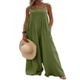 thumbnail image 1 of Wide Leg Overalls for Women Sleeveless Jumpsuits Suspender Overalls with Pockets, 1 of 5