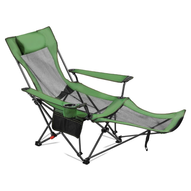 VEVOR Chaise de Camping Inclinable, 4 Positions Réglables, Chaise Longue Pliante Portable pour Adultes, Chaise de Plage en Maille avec Appui-Tête et Repose-Pieds, Supporte 220 Lb, Chaises de Camp Robustes pour Patio, Vert
