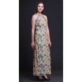 thumbnail image 2 of Bimba Floral Ladies Crew Neck Waist String Print Maxi Dress with Side Slits Summer Wear-Large, 2 of 6